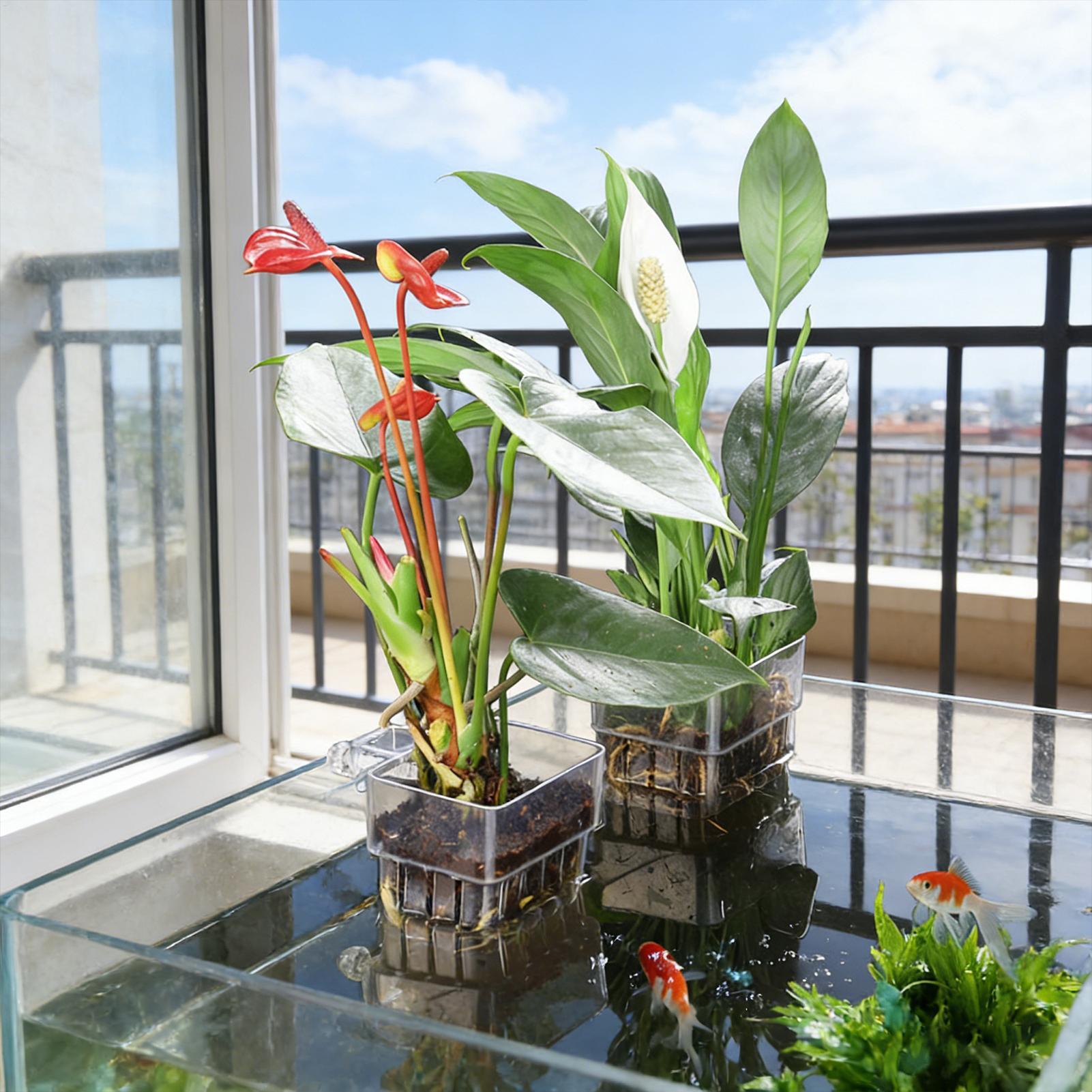 กระถางแขวนใสสำหรับปลูกต้นไม้ใน - Aquarium Plant Holder บทวิจารณ์และราคา